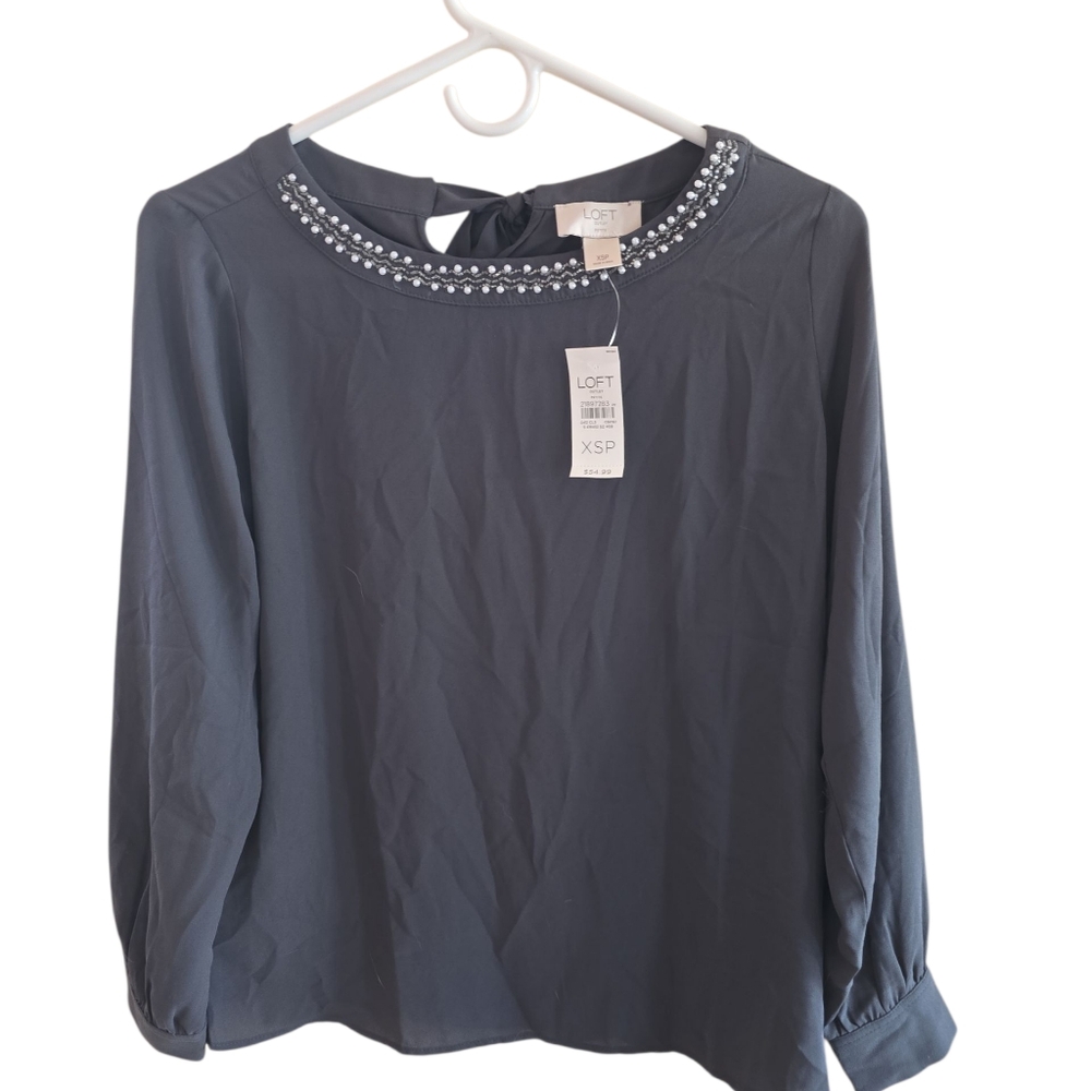 LOFT Women's Dark Grey Embellished Top